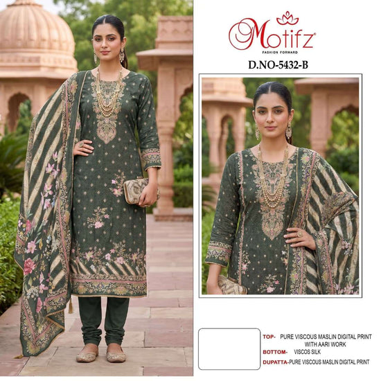 Motifz 5432 Viscose Aari Work Embroidered Punjabi Suit