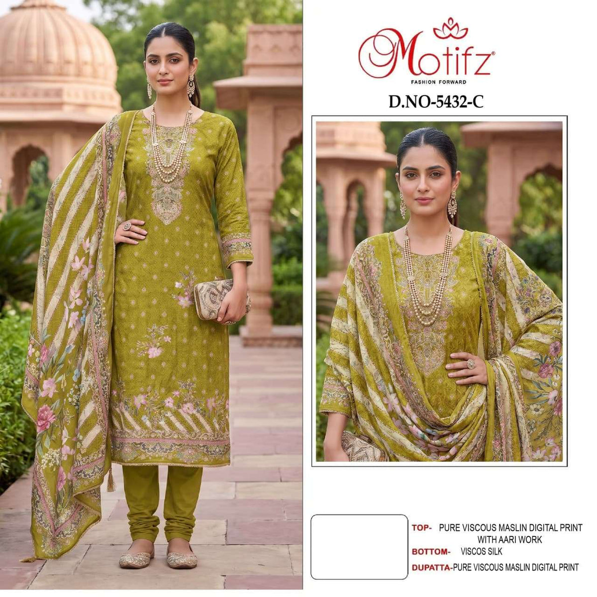 Motifz 5432 Viscose Aari Work Embroidered Punjabi Suit