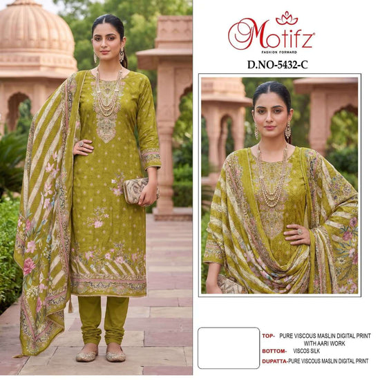 Motifz 5432 Viscose Aari Work Embroidered Punjabi Suit