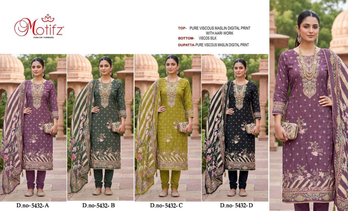 Motifz 5432 Viscose Aari Work Embroidered Punjabi Suit