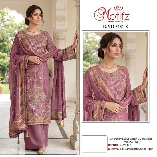 Motifz 5434 Viscose Muslin Digital Aari Embroidered Pakistani Suit