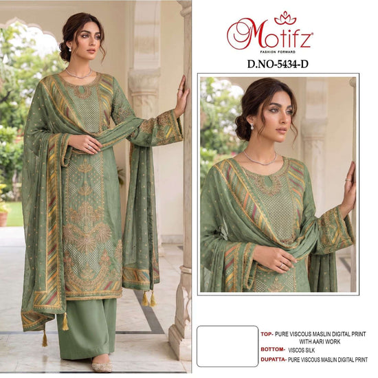Motifz 5434 Viscose Muslin Digital Aari Embroidered Pakistani Suit