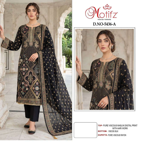 Motifz 5436 Viscose Muslin Embroidered Pakistani Suit