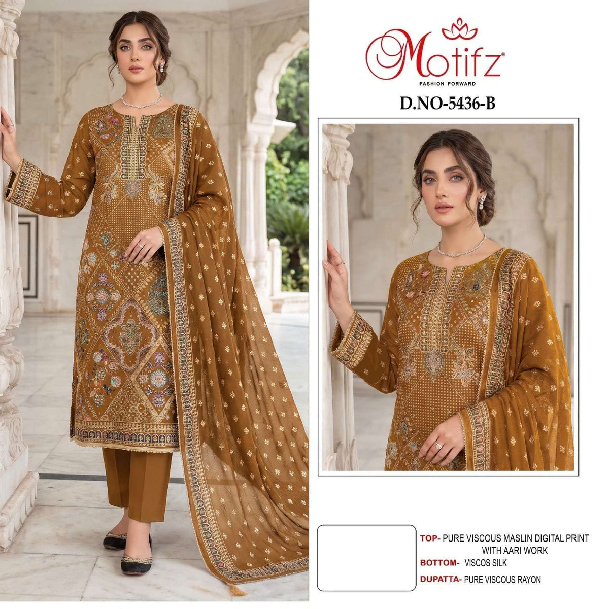 Motifz 5436 Viscose Muslin Embroidered Pakistani Suit