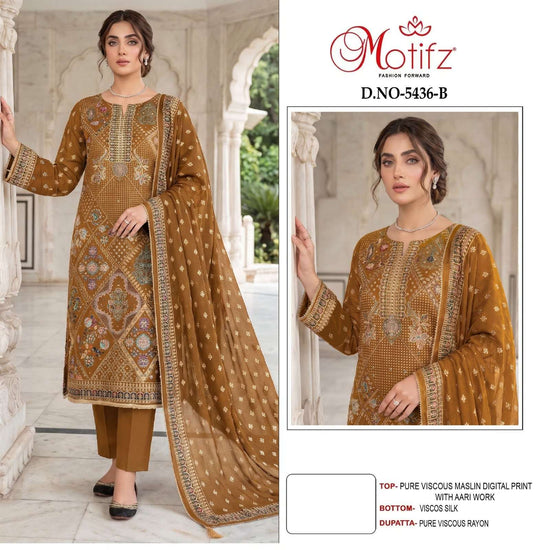Motifz 5436 Viscose Muslin Embroidered Pakistani Suit