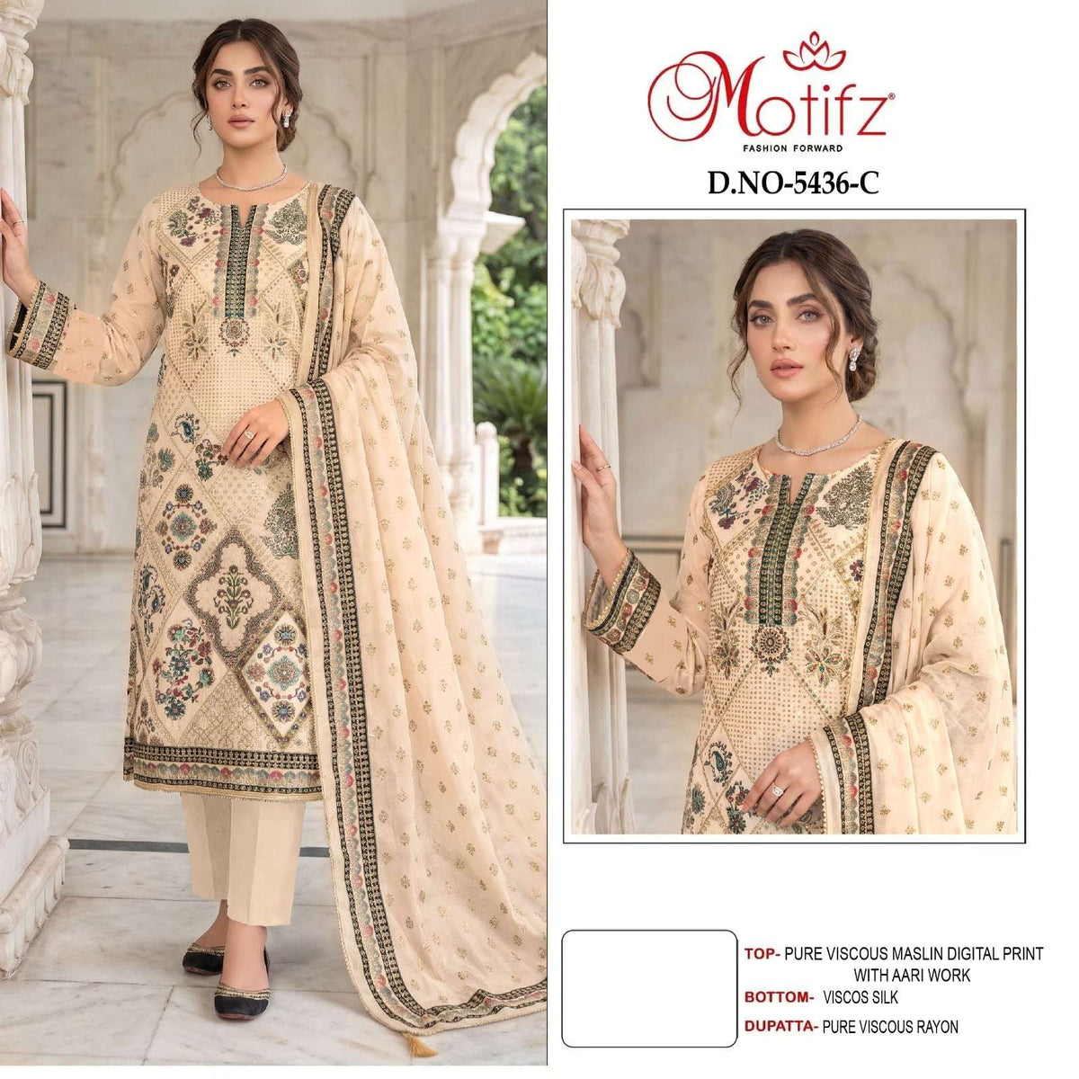 Motifz 5436 Viscose Muslin Embroidered Pakistani Suit