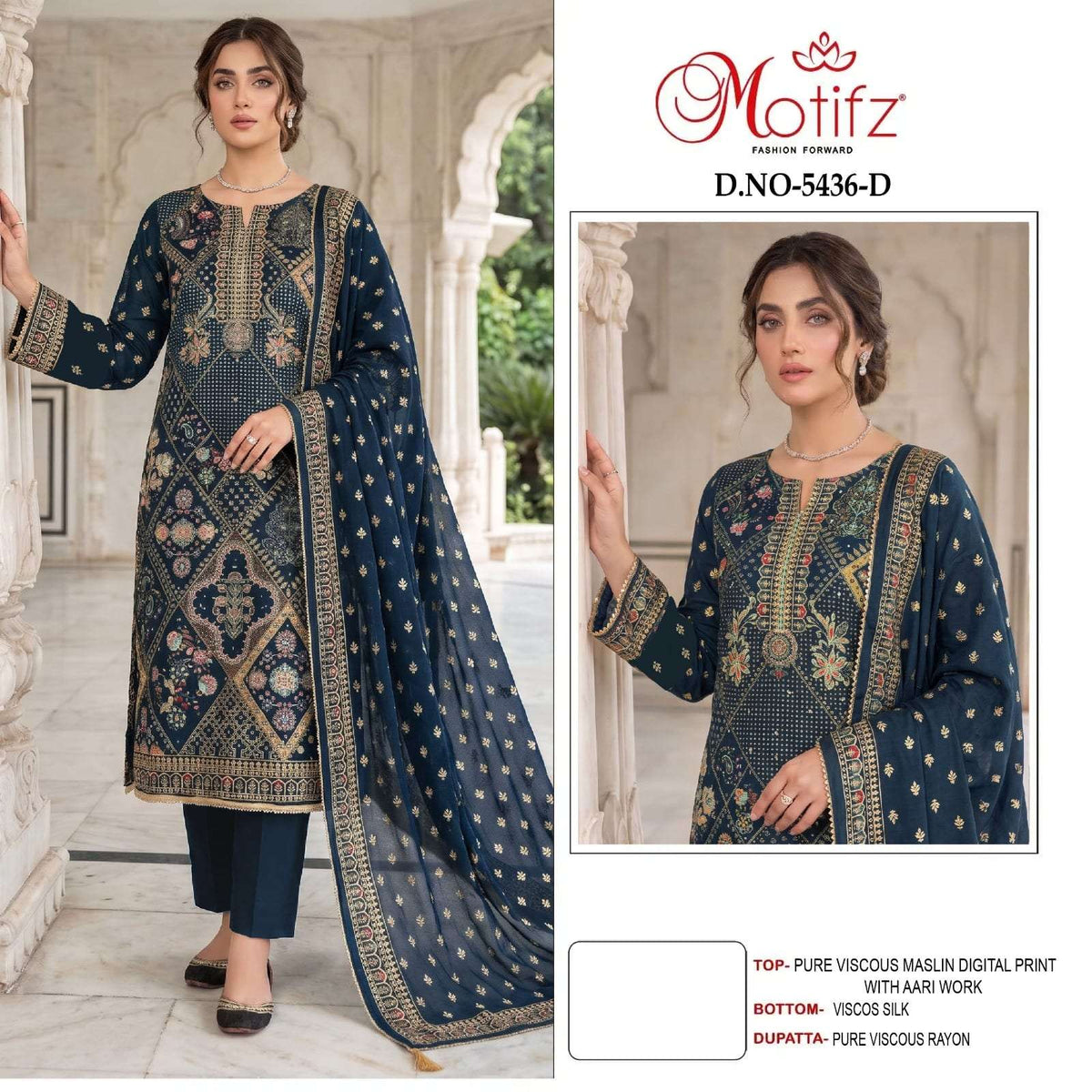 Motifz 5436 Viscose Muslin Embroidered Pakistani Suit