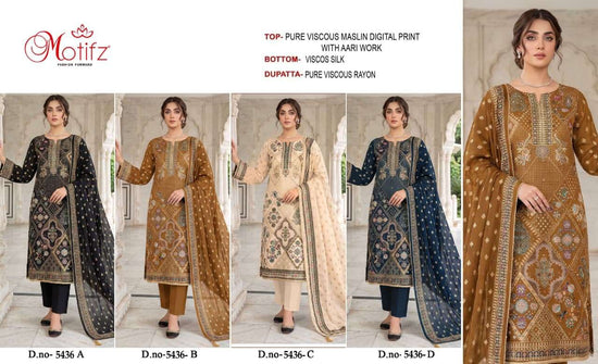 Motifz 5436 Viscose Muslin Embroidered Pakistani Suit