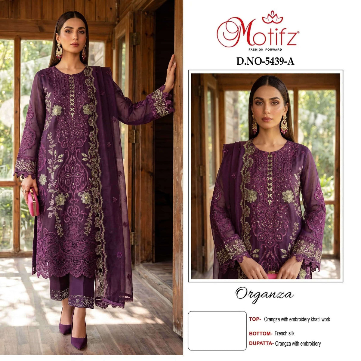 MOTIFZ 5439 Organza Embroidered Pakistani Suit - Amrah Wholesale