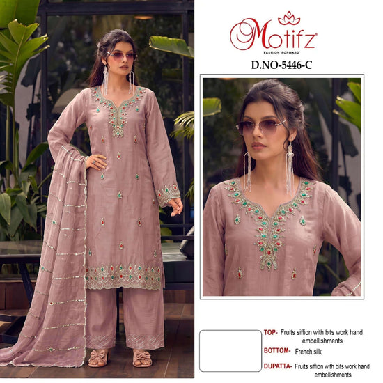 MOTIFZ 5446 Chiffon Embroidery Pakistani Suit - Amrah Wholesale