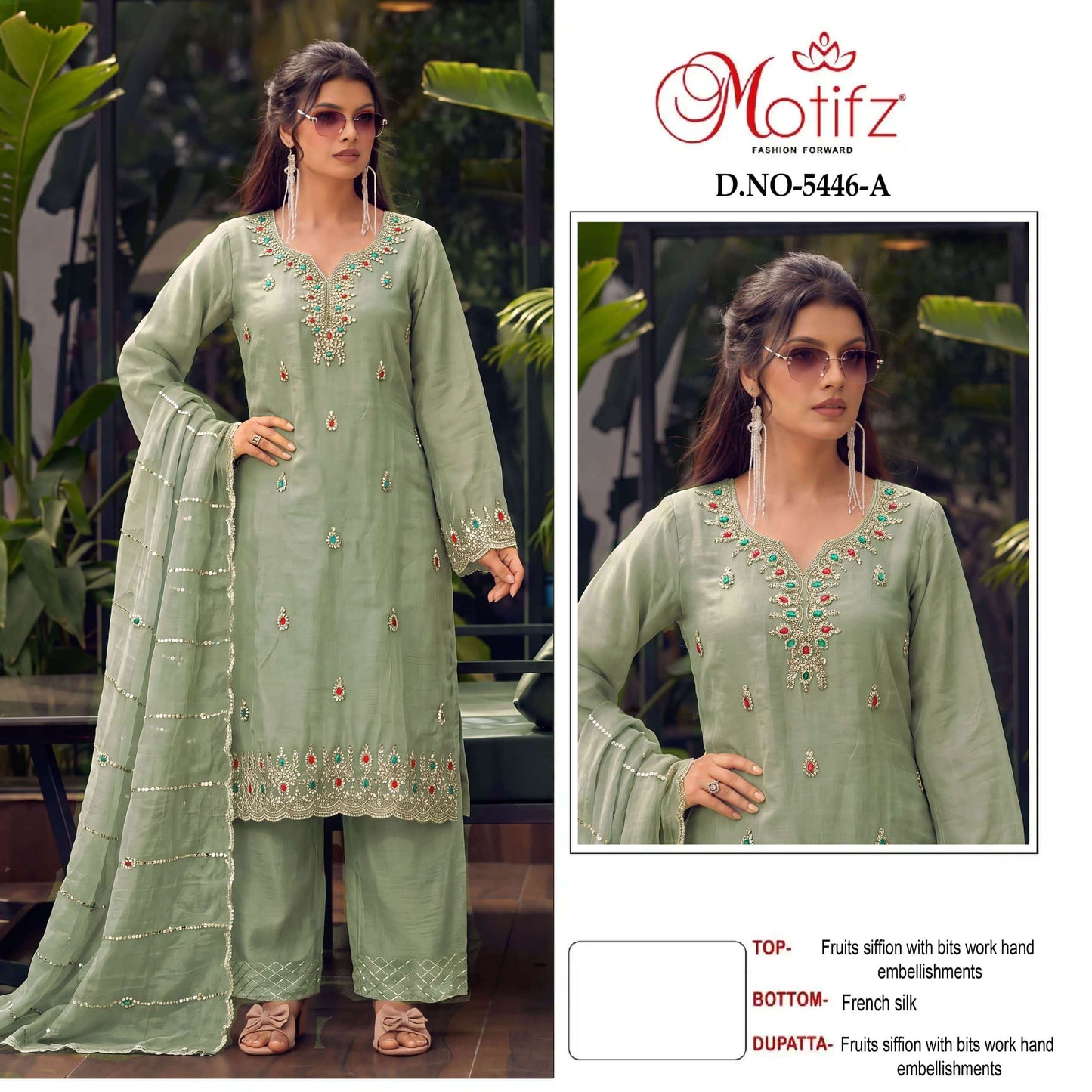 MOTIFZ 5446 Chiffon Embroidery Pakistani Suit
