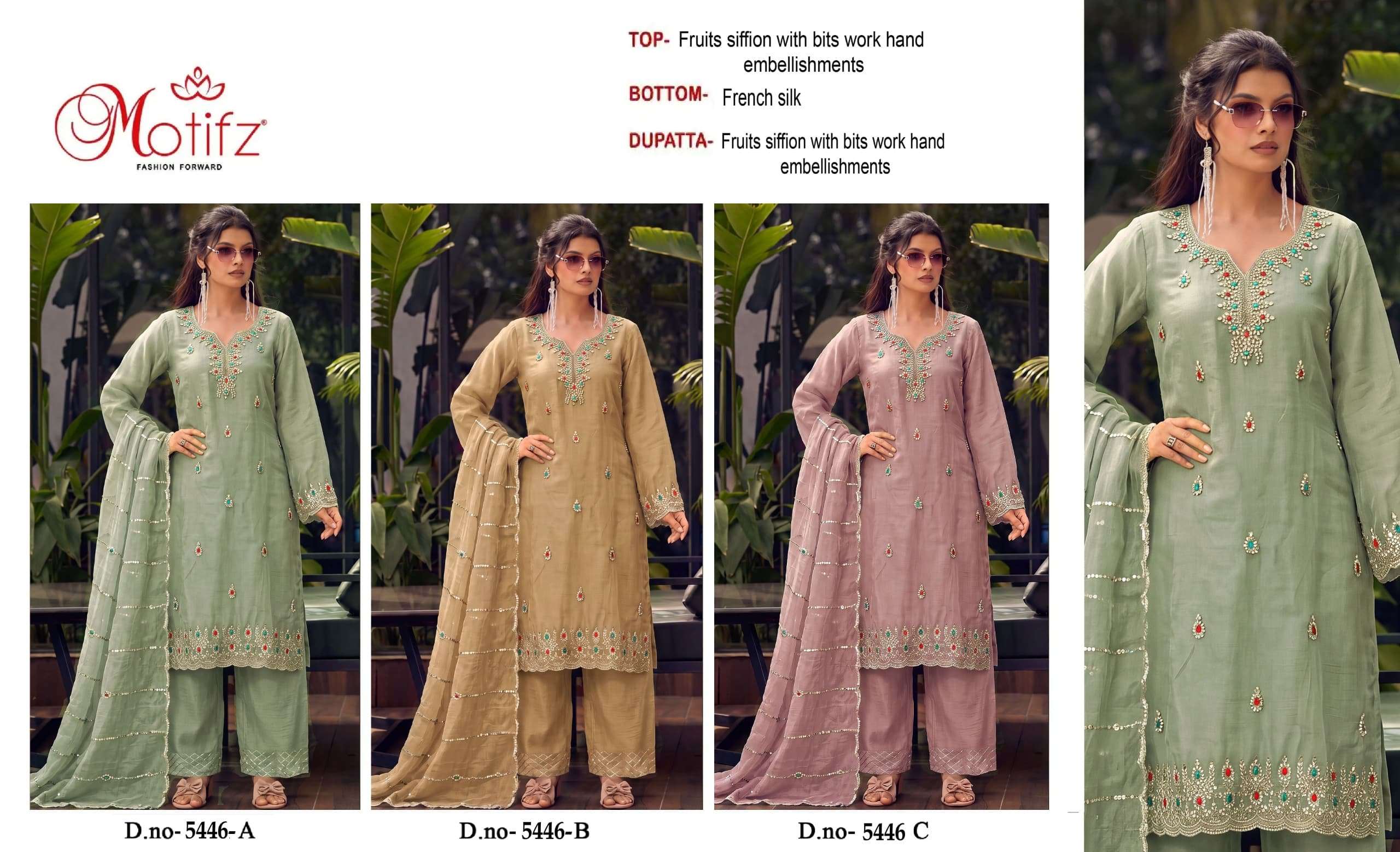 MOTIFZ 5446 Chiffon Embroidery Pakistani Suit