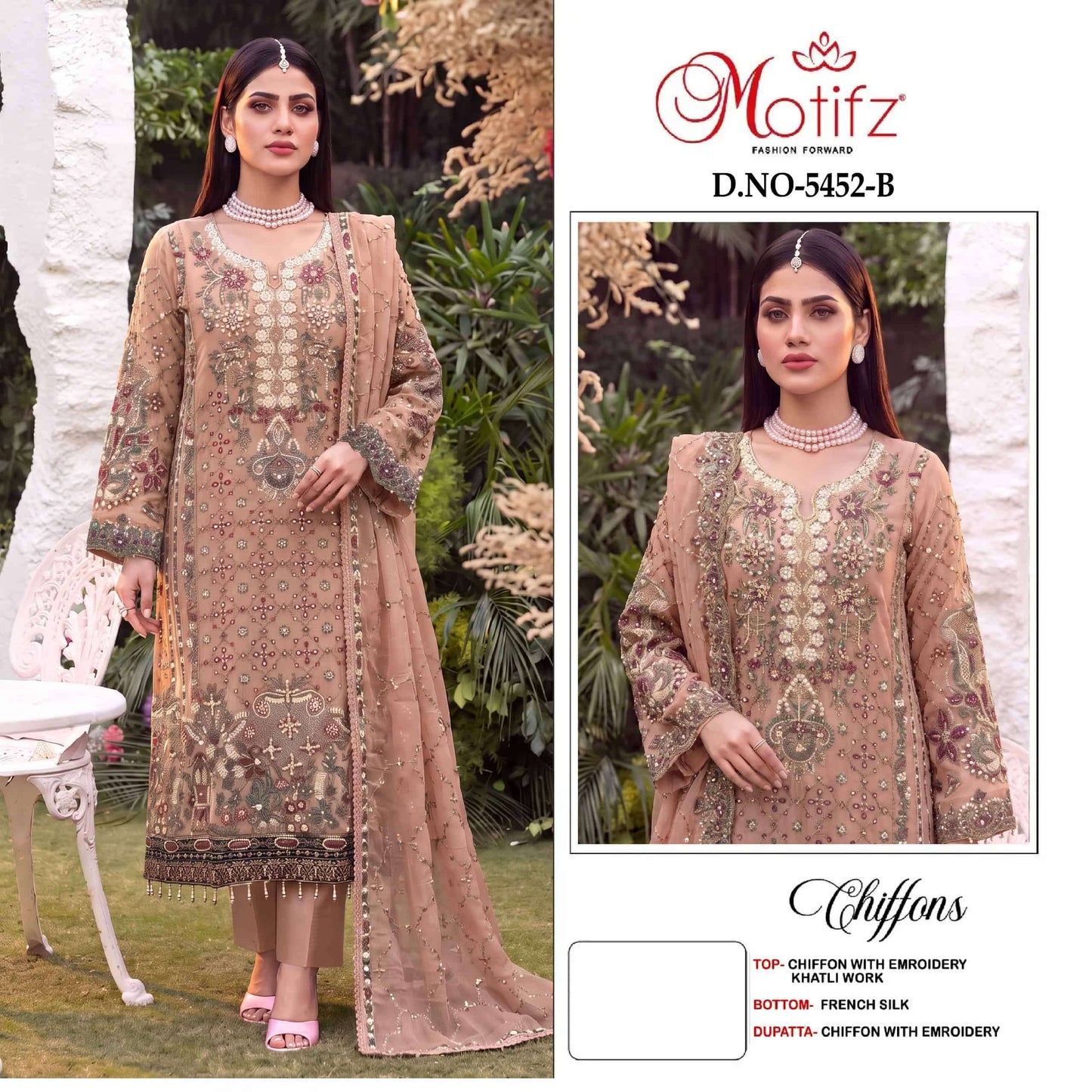 MOTIFZ 5452 Chiffon Embroidered Pakistani Suit