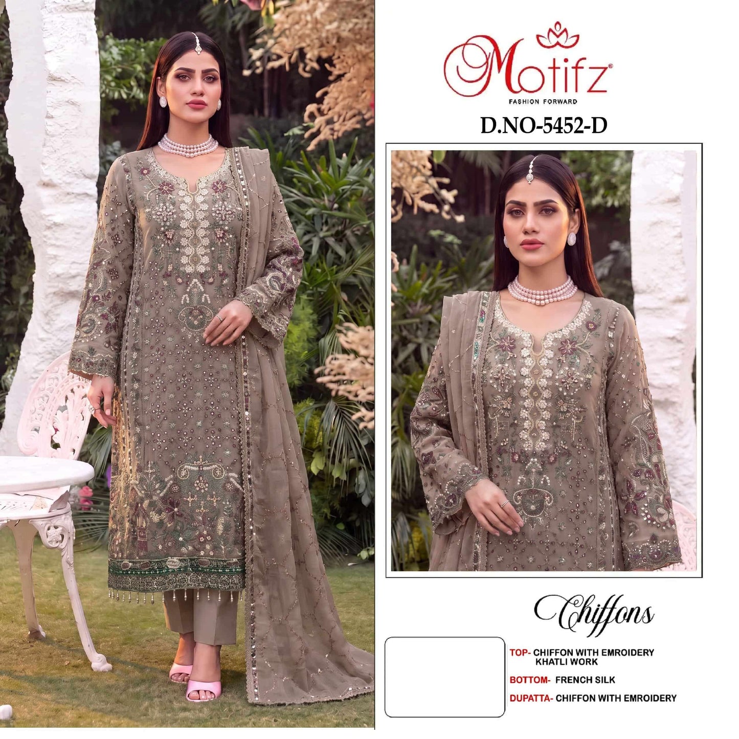 MOTIFZ 5452 Chiffon Embroidered Pakistani Suit