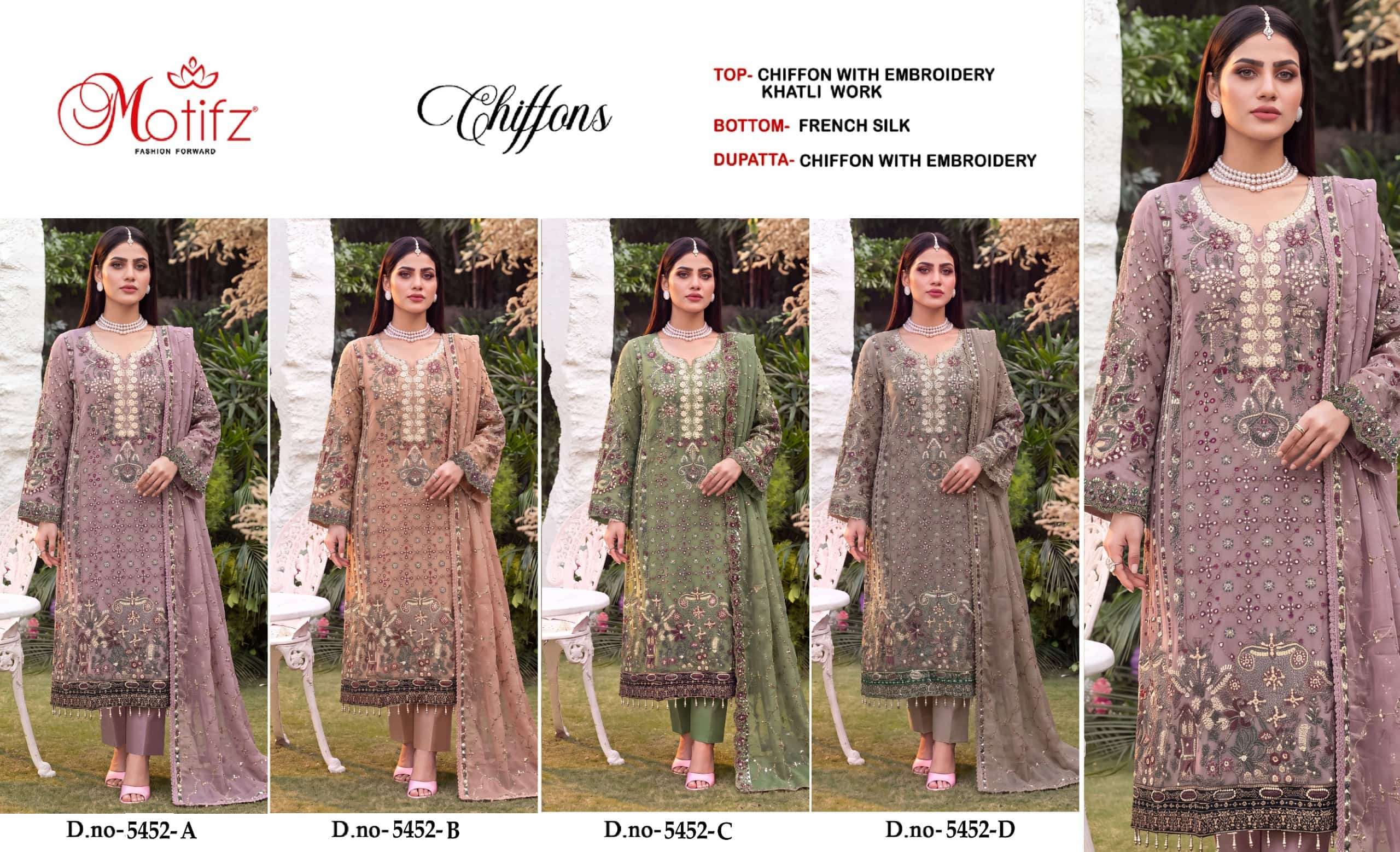 MOTIFZ 5452 Chiffon Embroidered Pakistani Suit