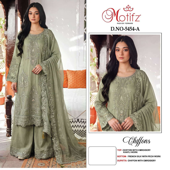 MOTIFZ 5454 Chiffon Heavy Embroidered Pakistani Suit Set - Amrah Wholesale