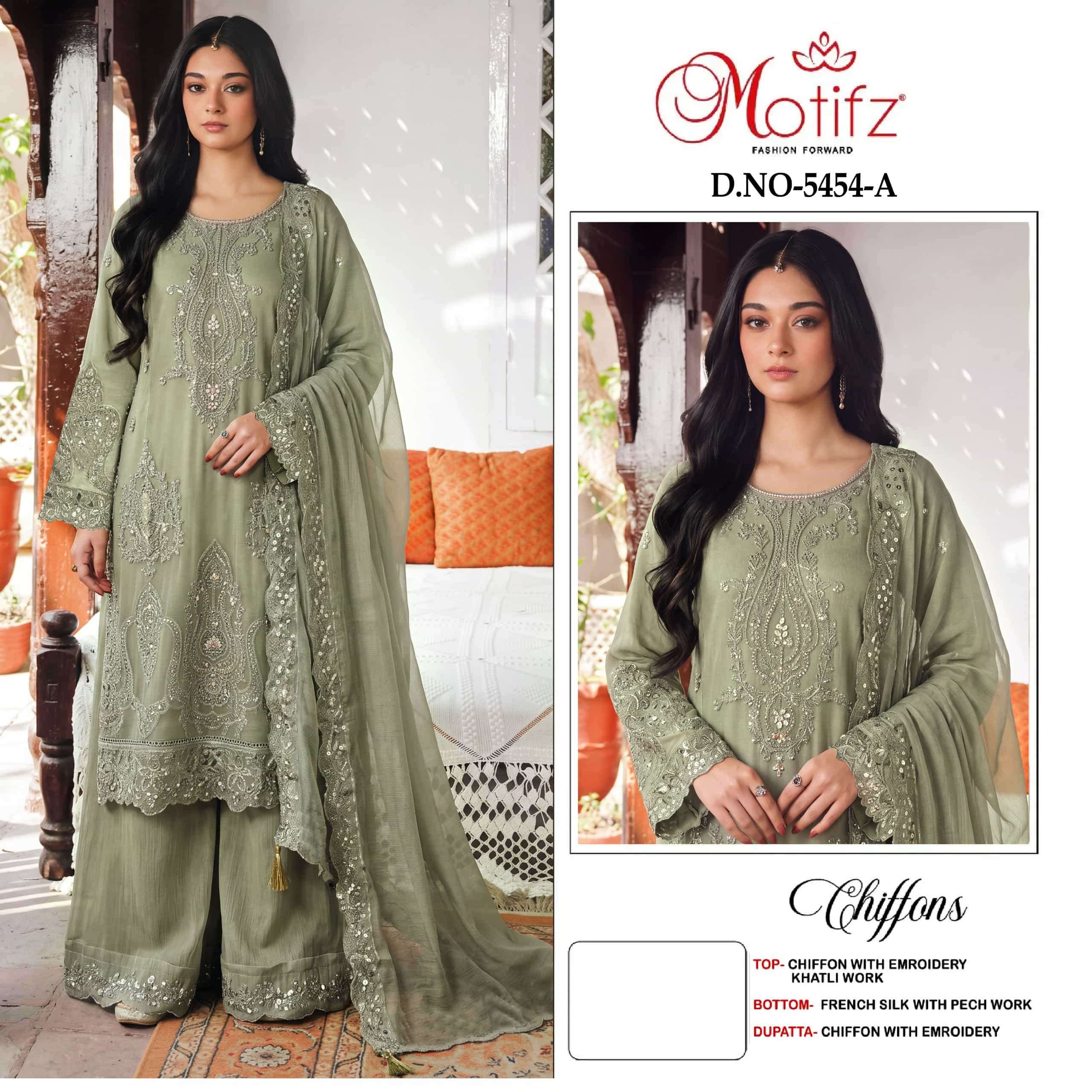 MOTIFZ 5454 Chiffon Heavy Embroidered Pakistani Suit Set