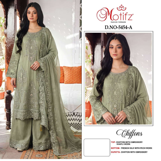 MOTIFZ 5454 Chiffon Heavy Embroidered Pakistani Suit Set