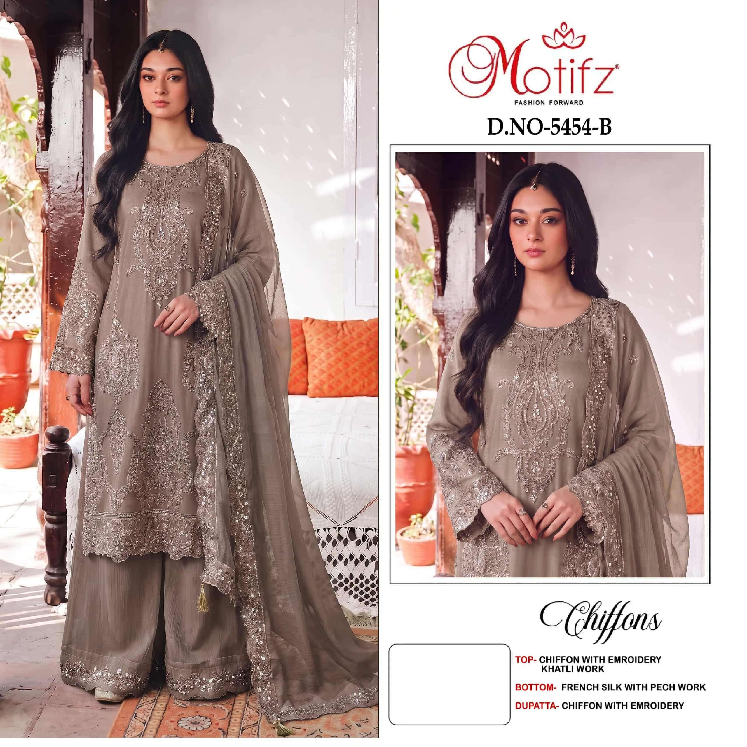 MOTIFZ 5454 Chiffon Heavy Embroidered Pakistani Suit Set