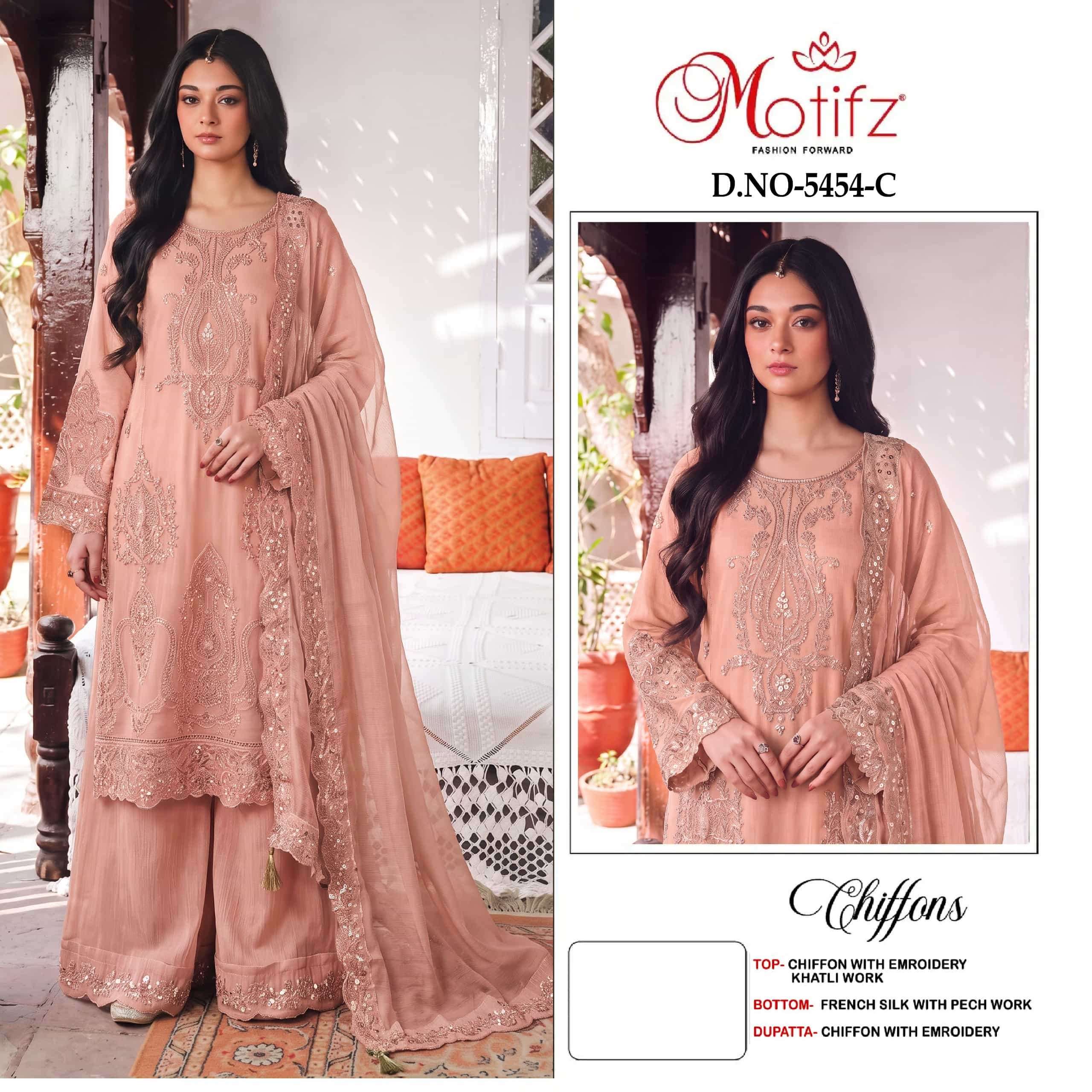 MOTIFZ 5454 Chiffon Heavy Embroidered Pakistani Suit Set