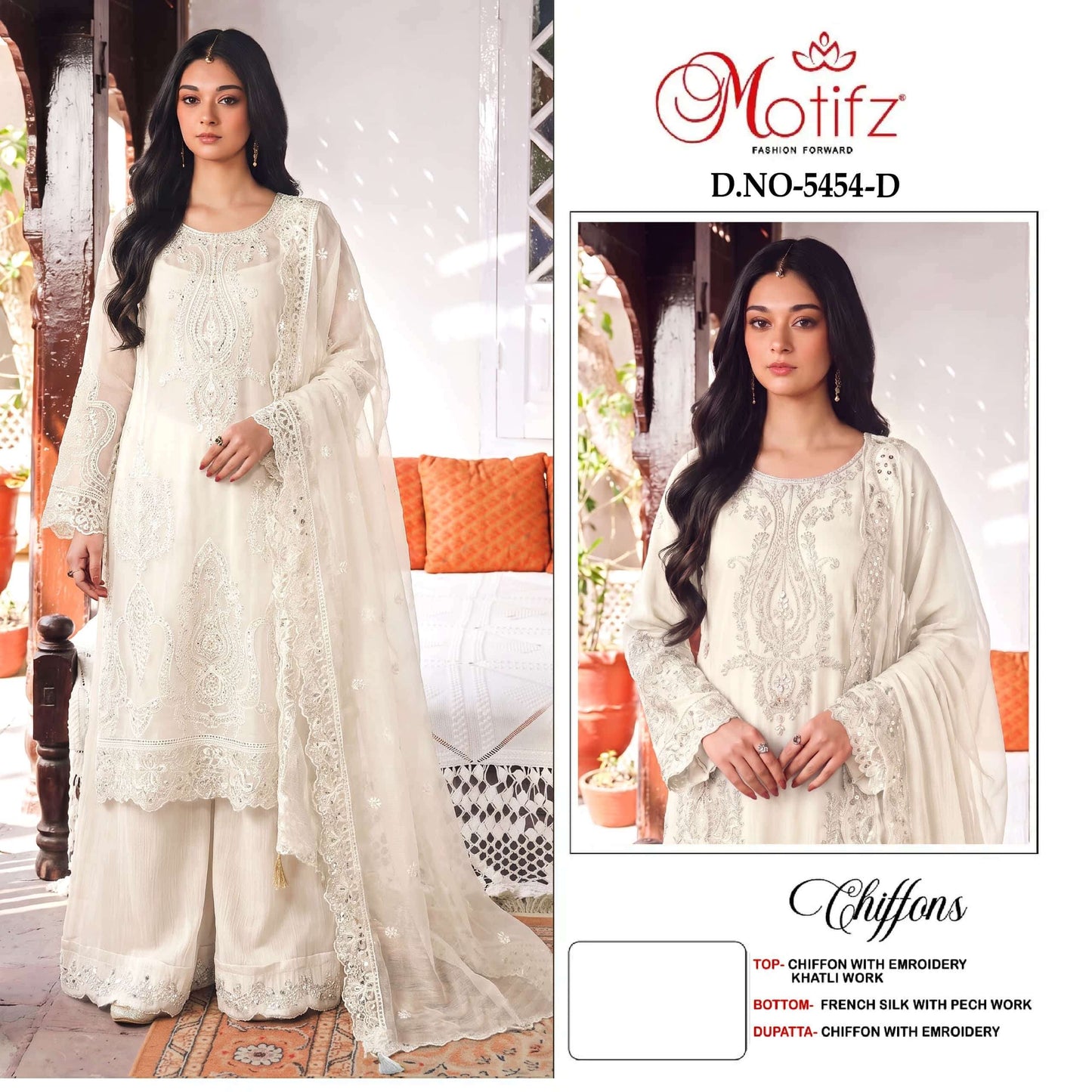 MOTIFZ 5454 Chiffon Heavy Embroidered Pakistani Suit Set