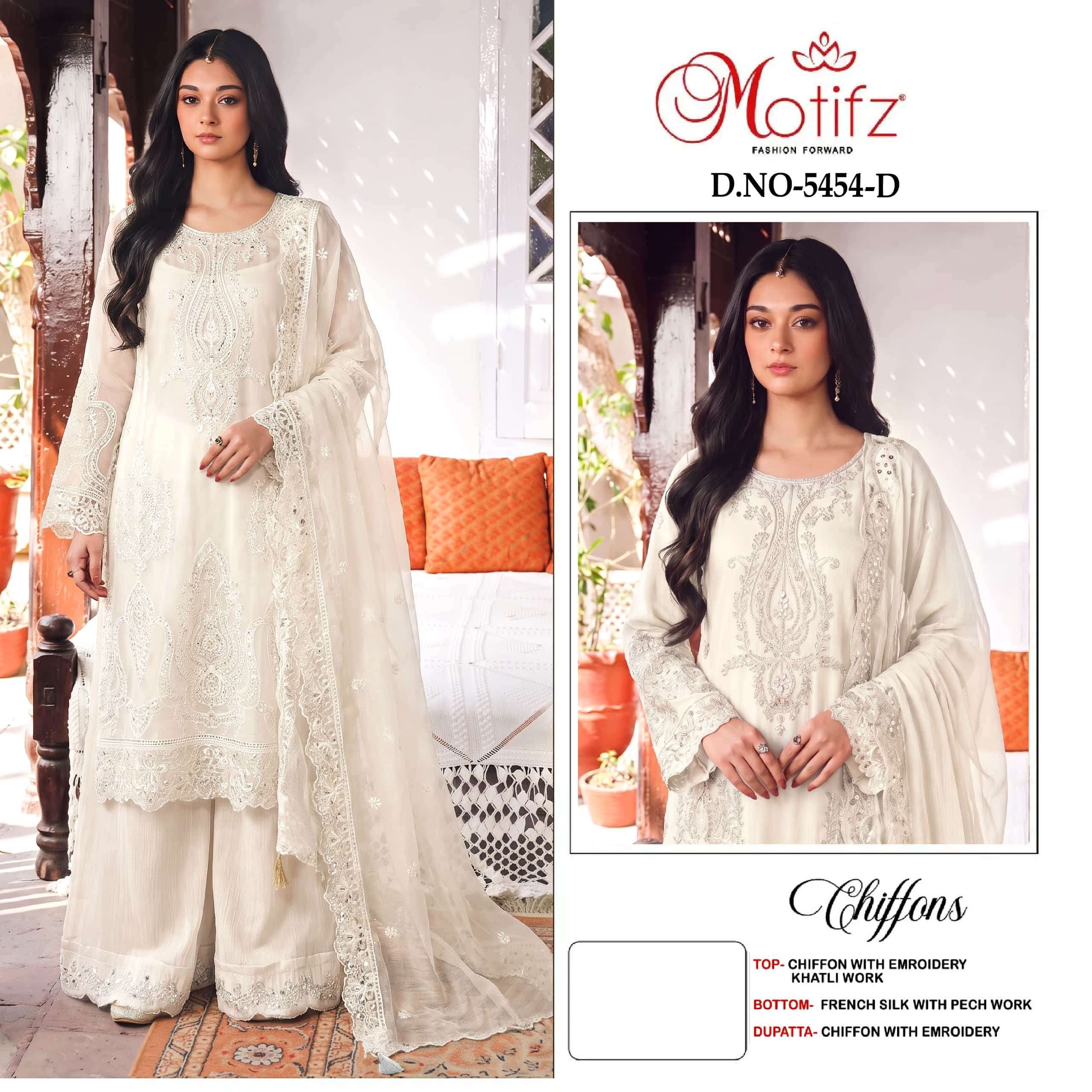 MOTIFZ 5454 Chiffon Heavy Embroidered Pakistani Suit Set