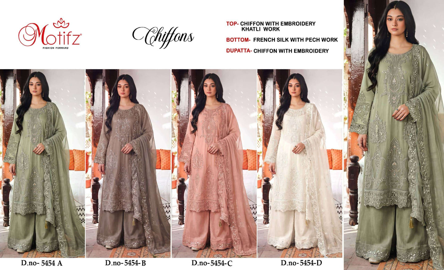 MOTIFZ 5454 Chiffon Heavy Embroidered Pakistani Suit Set