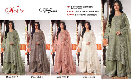 MOTIFZ 5454 Chiffon Heavy Embroidered Pakistani Suit Set
