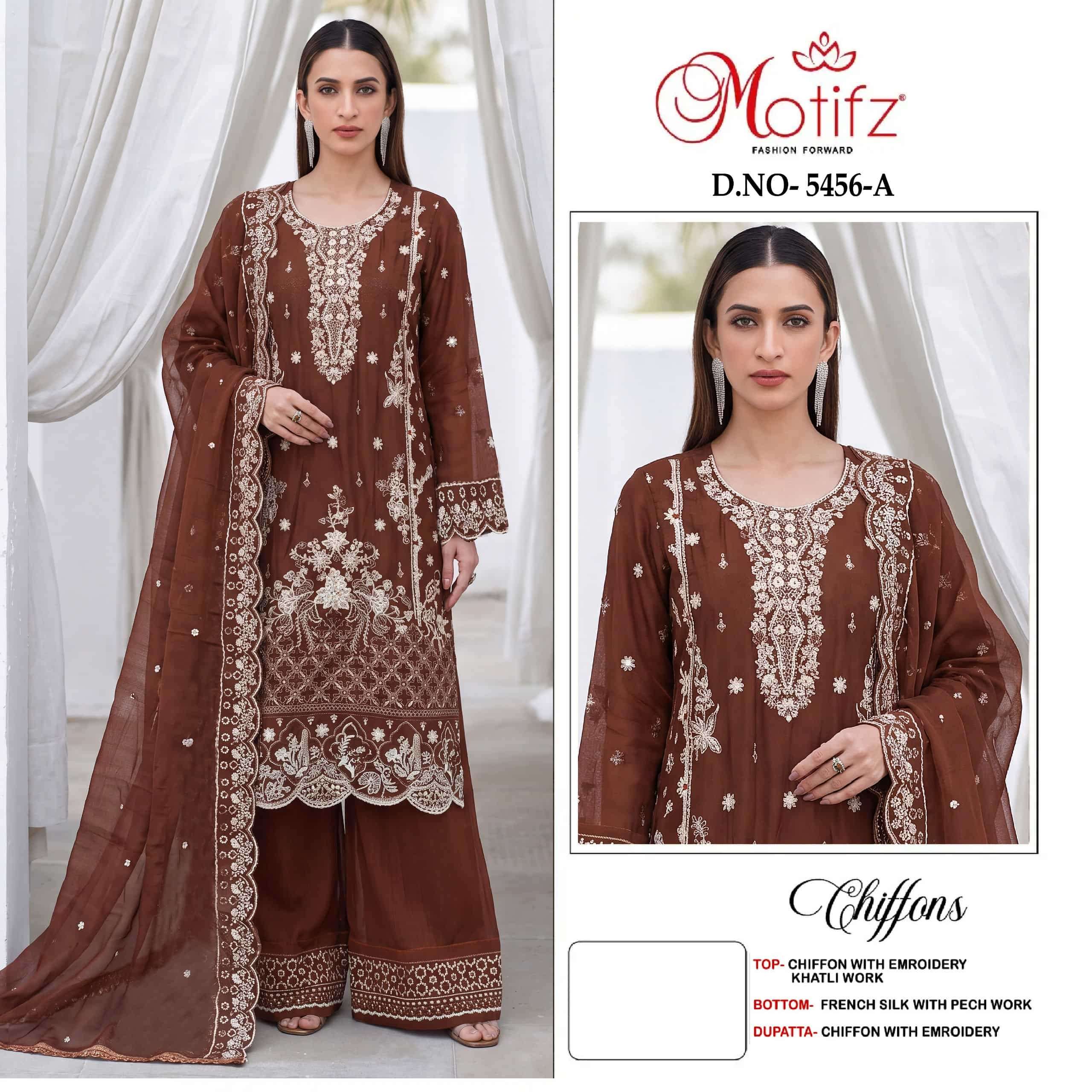 MOTIFZ 5456 Chiffon Embroidered Pakistani Suit