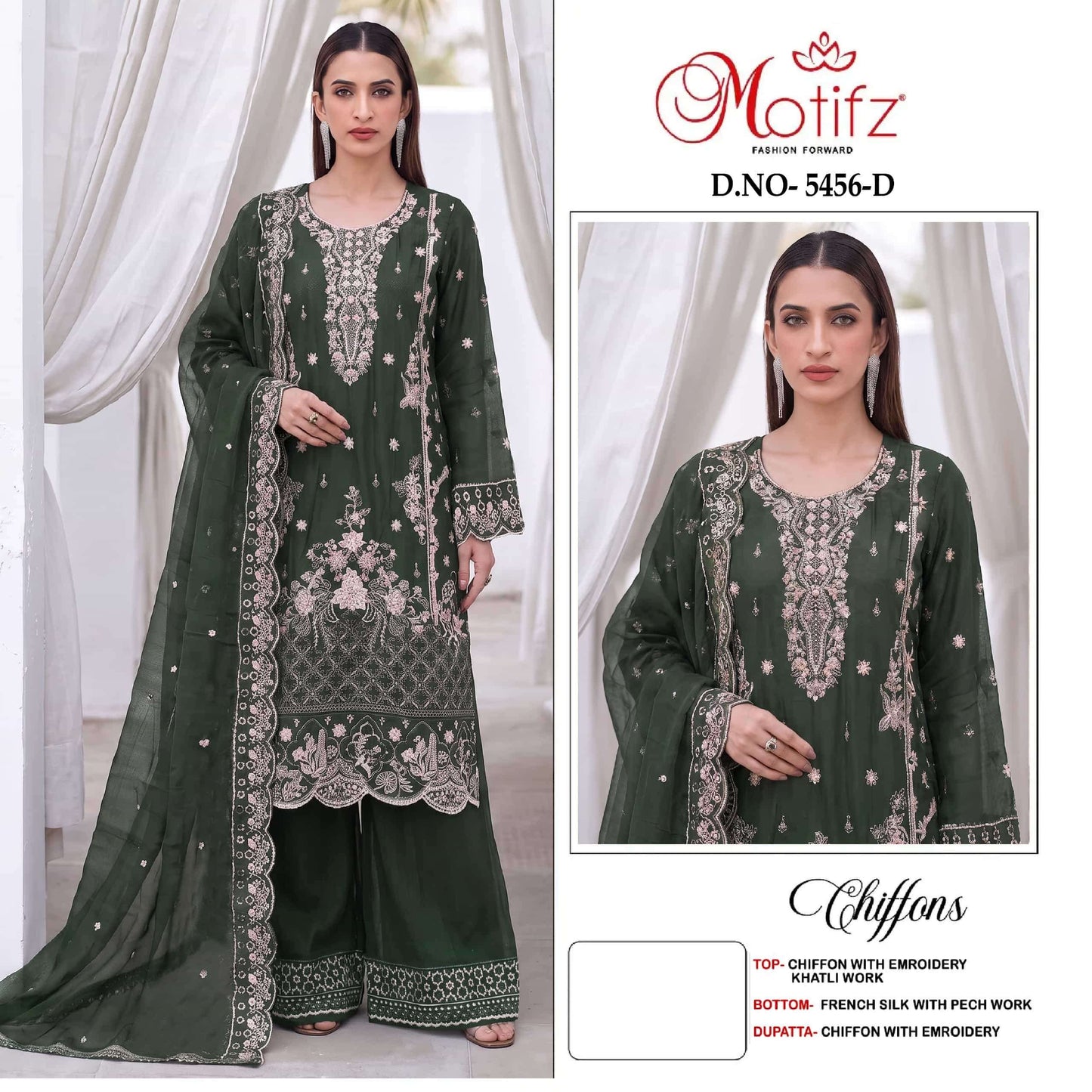 MOTIFZ 5456 Chiffon Embroidered Pakistani Suit