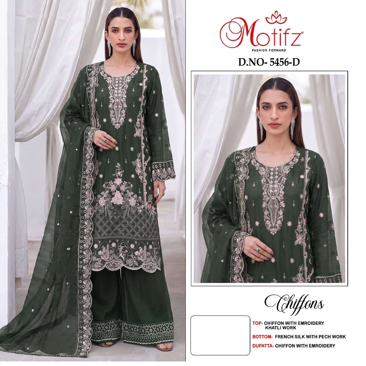 MOTIFZ 5456 Chiffon Embroidered Pakistani Suit