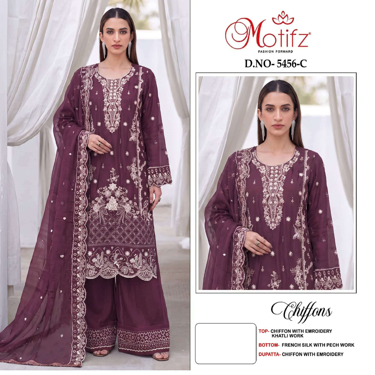 MOTIFZ 5456 Chiffon Embroidered Pakistani Suit