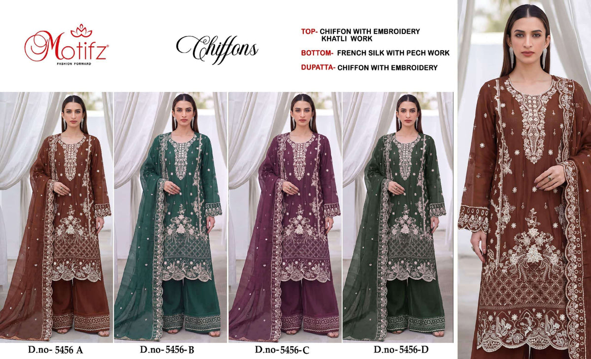 MOTIFZ 5456 Chiffon Embroidered Pakistani Suit