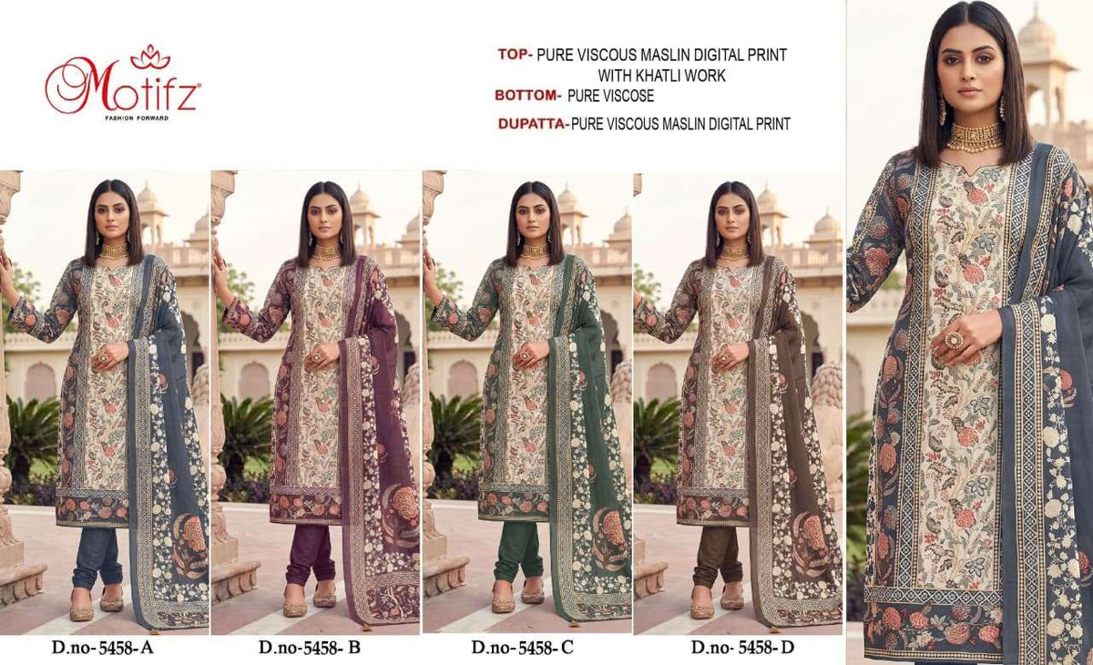 Motifz 5458 Viscose Muslin Digital Printed Pakistani Suit
