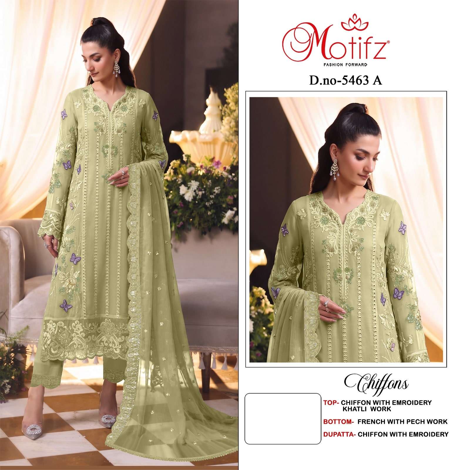 MOTIFZ 5463 Chiffon Heavy Embroidery Pakistani Suit