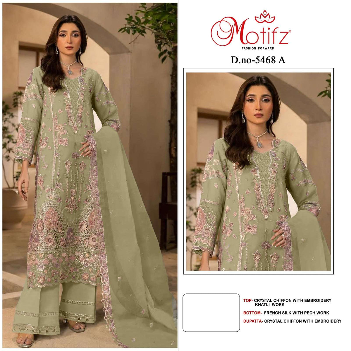 MOTIFZ 5468 Crystal Chiffon Heavy Embroidery Suit Set