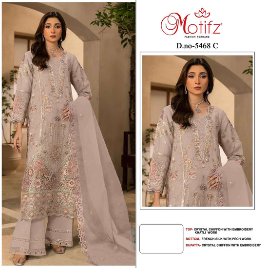 MOTIFZ 5468 Crystal Chiffon Heavy Embroidery Suit Set