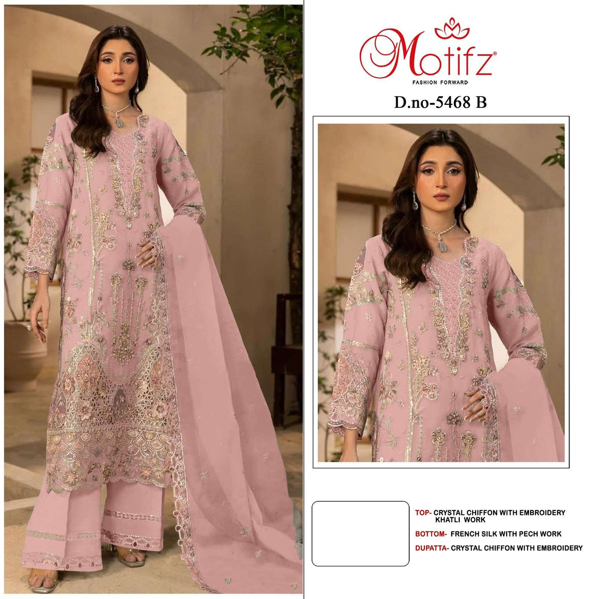 MOTIFZ 5468 Crystal Chiffon Heavy Embroidery Suit Set