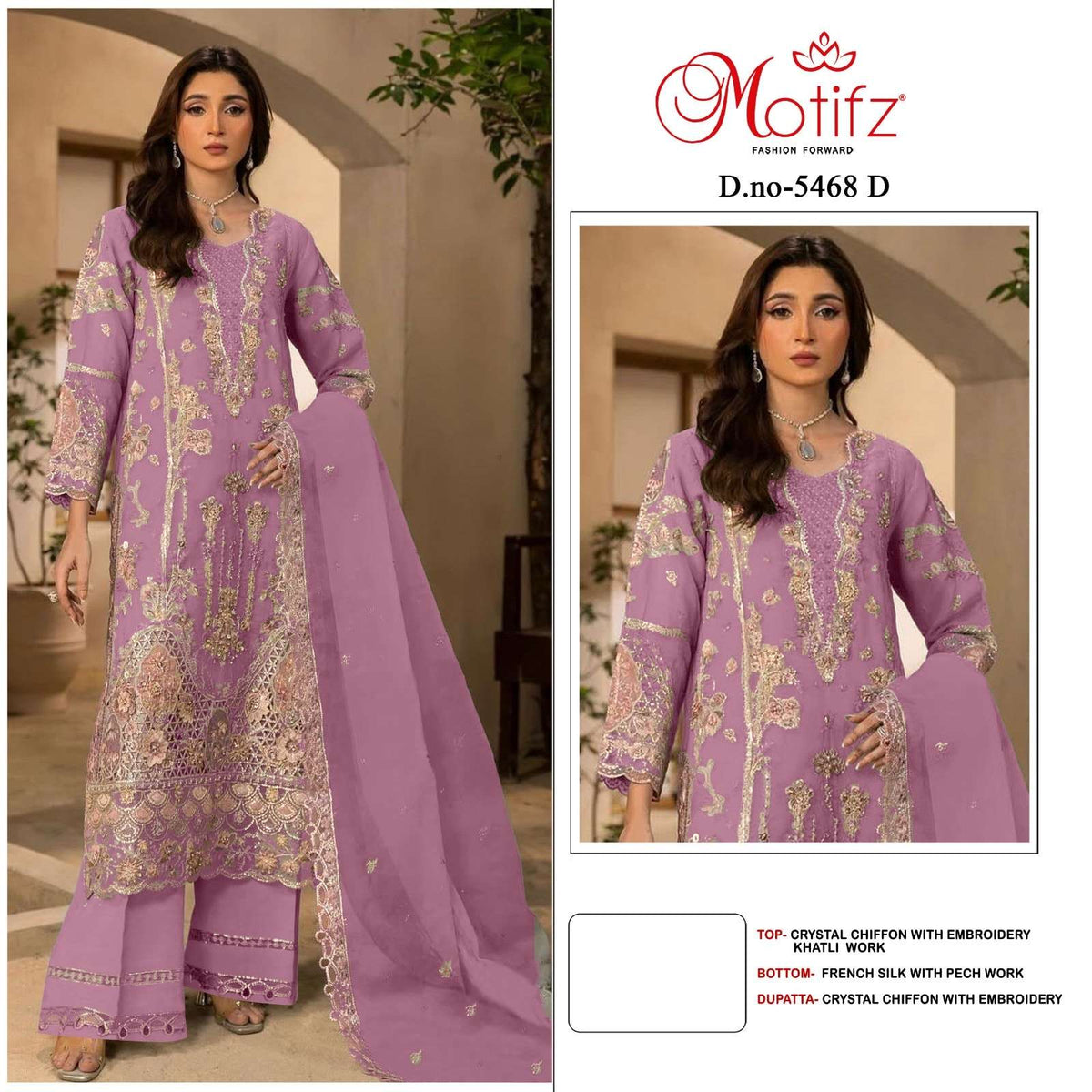MOTIFZ 5468 Crystal Chiffon Heavy Embroidery Suit Set