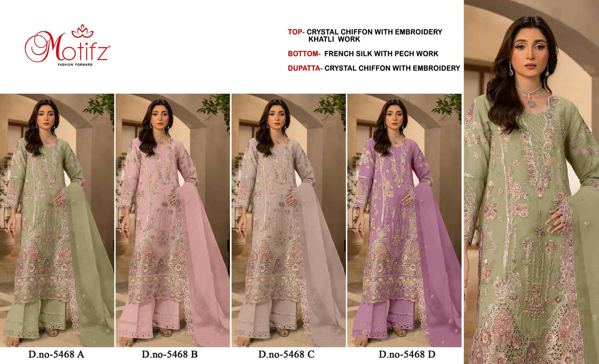 MOTIFZ 5468 Crystal Chiffon Heavy Embroidery Suit Set