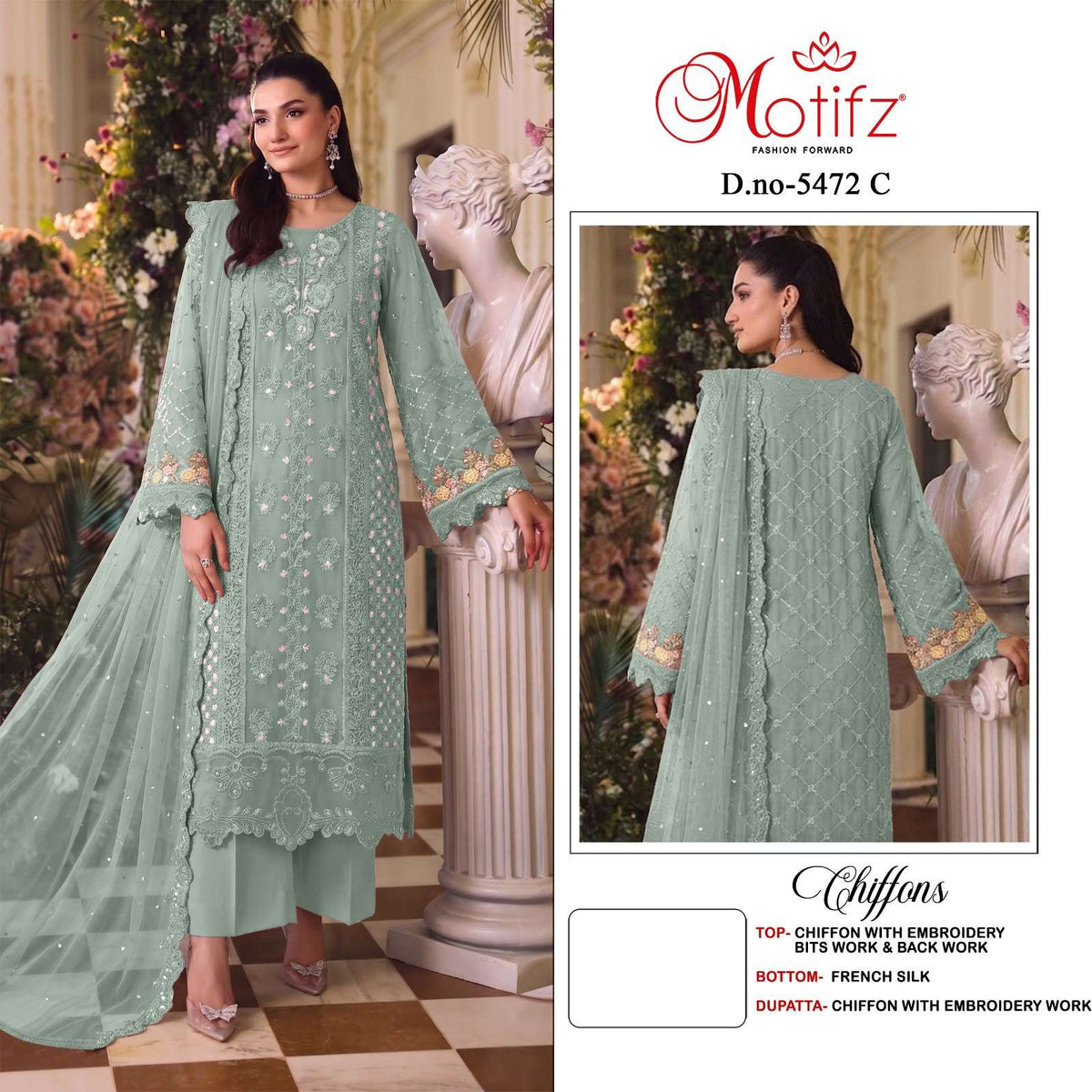 MOTIFZ 5472 Chiffon Embroidery Pakistani Suit