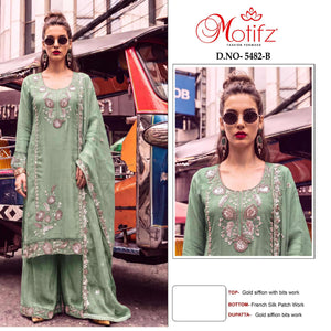 MOTIFZ 5482 Gold Chiffon Embroidered Pakistani Suit