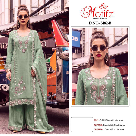 MOTIFZ 5482 Gold Chiffon Embroidered Pakistani Suit