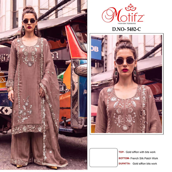 MOTIFZ 5482 Gold Chiffon Embroidered Pakistani Suit