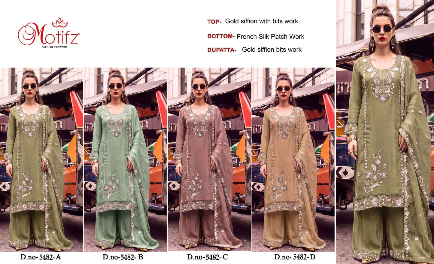 MOTIFZ 5482 Gold Chiffon Embroidered Pakistani Suit