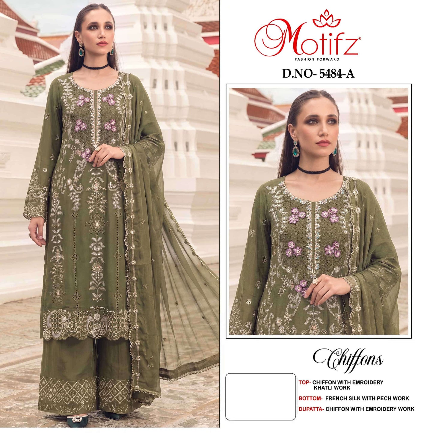 MOTIFZ 5484 Chiffon Embroidered Dress Material