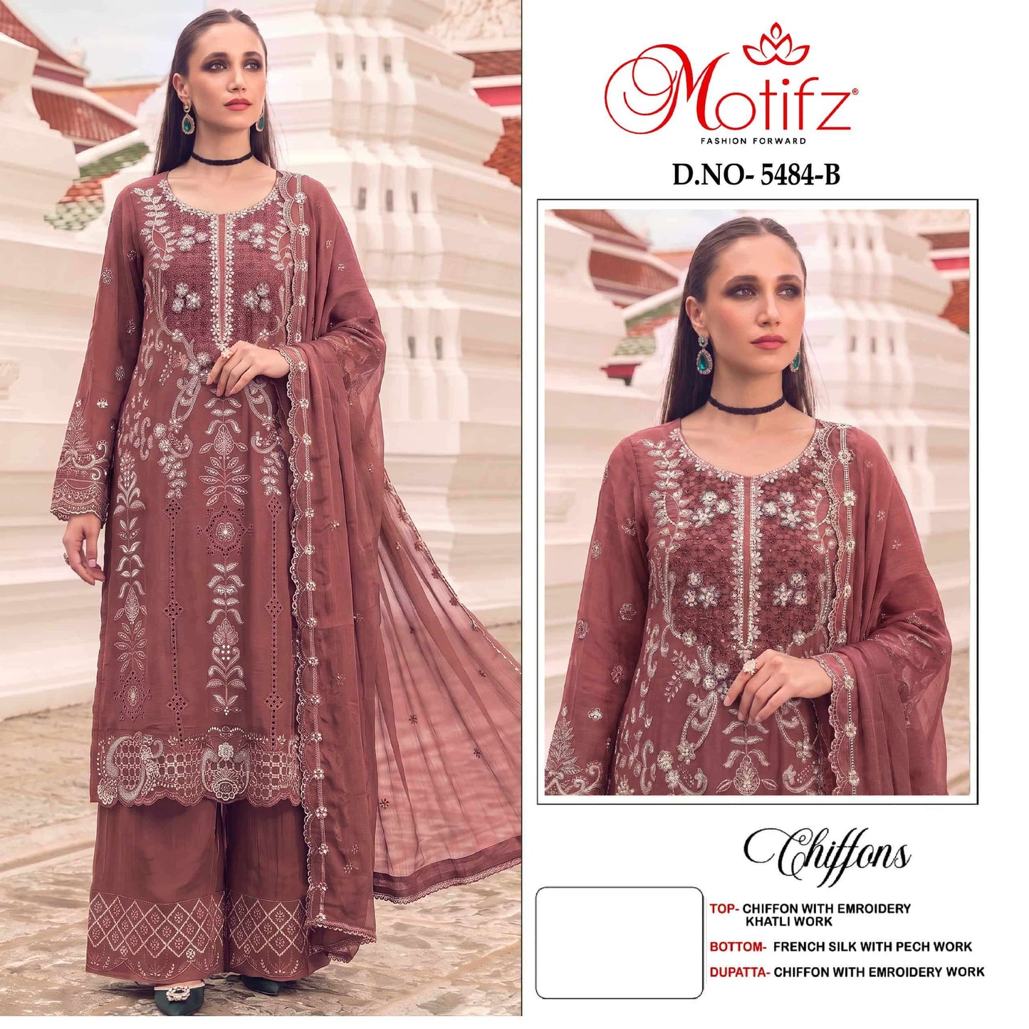 MOTIFZ 5484 Chiffon Embroidered Dress Material