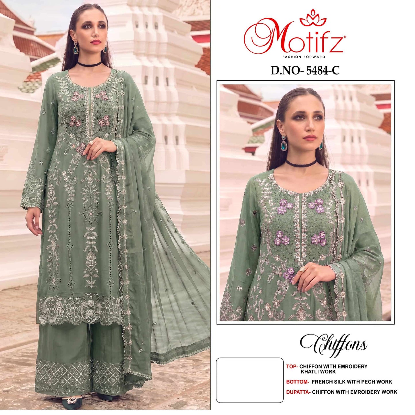 MOTIFZ 5484 Chiffon Embroidered Dress Material