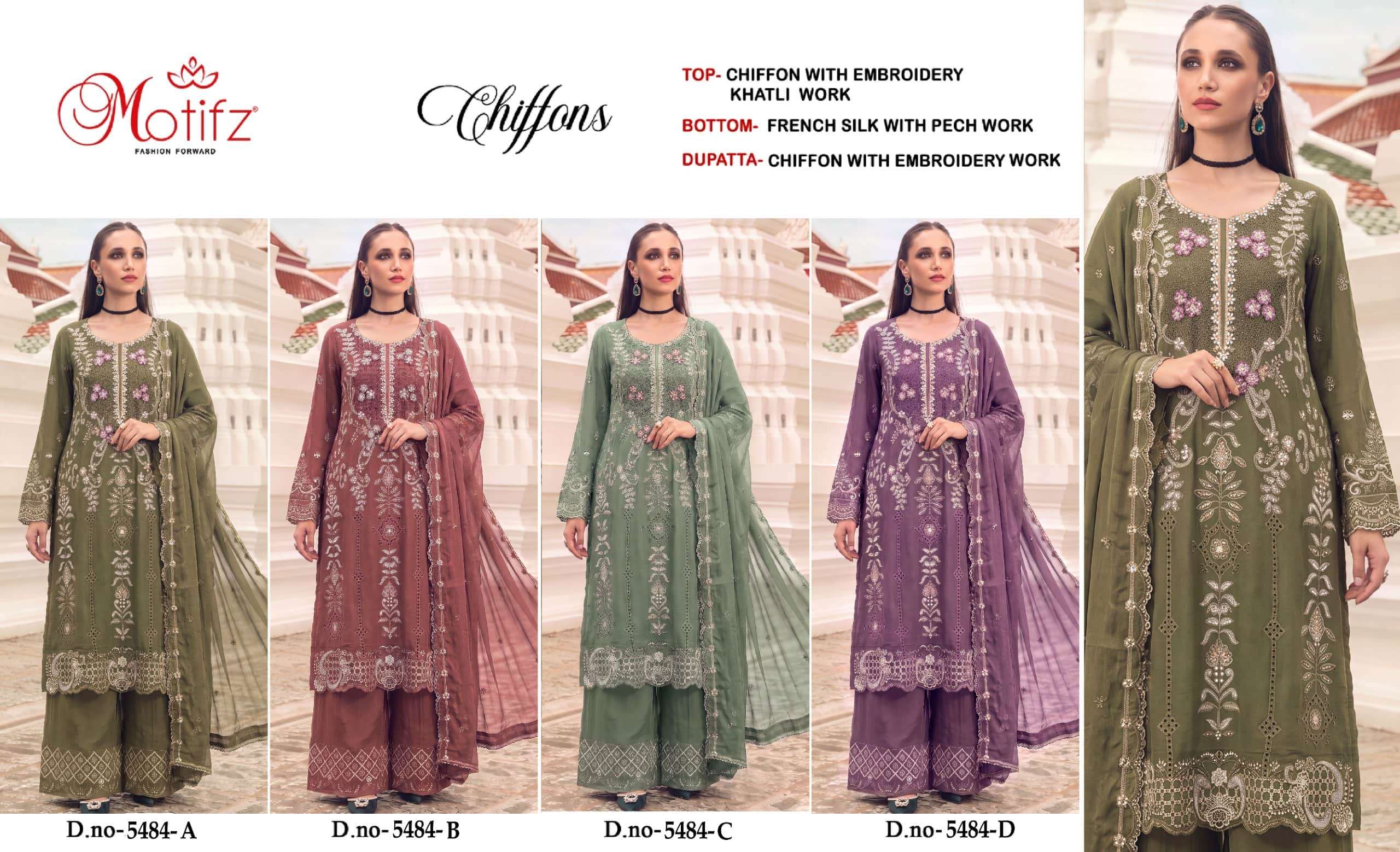 MOTIFZ 5484 Chiffon Embroidered Dress Material