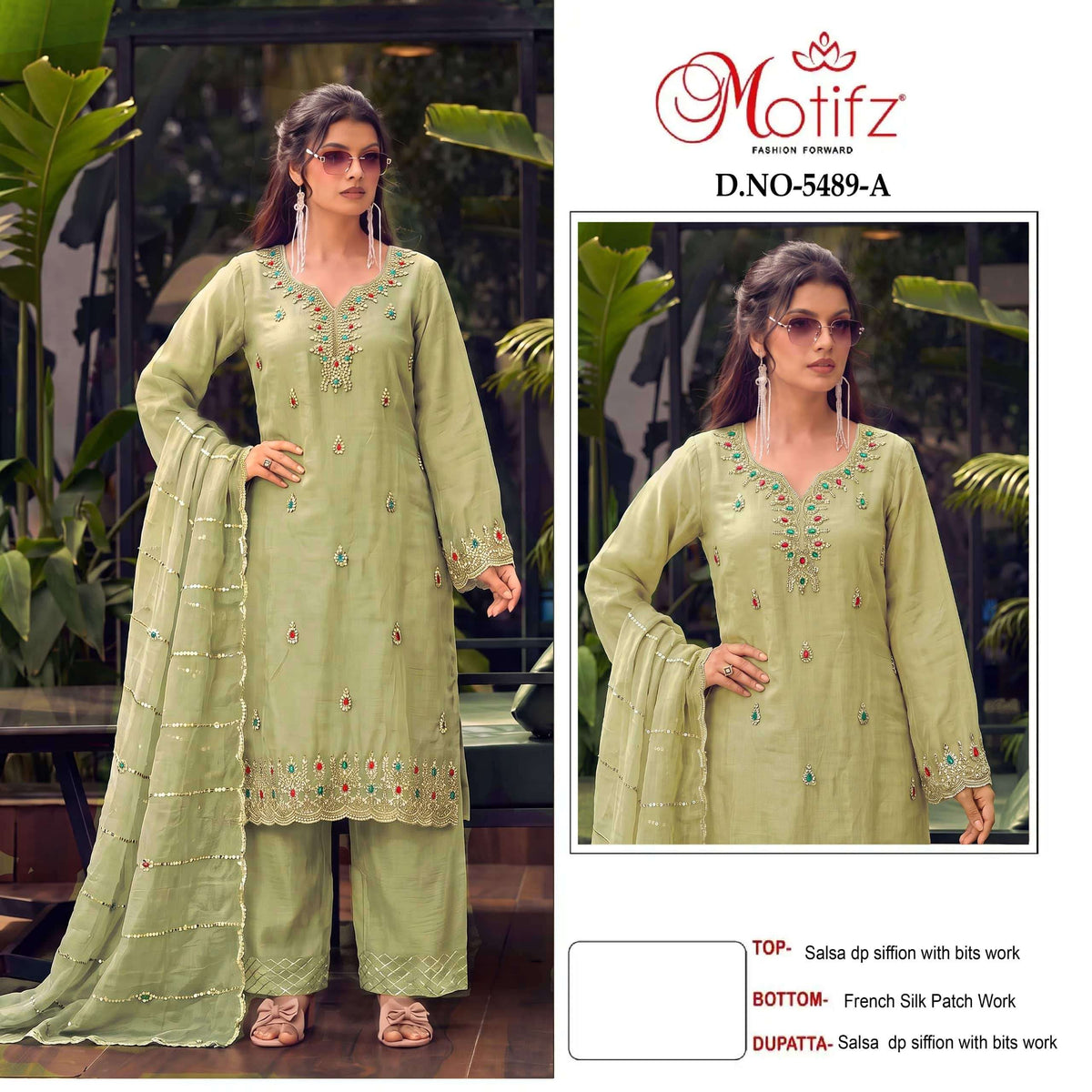 MOTIFZ 5489 Chiffon Embroidered Pakistani Suit